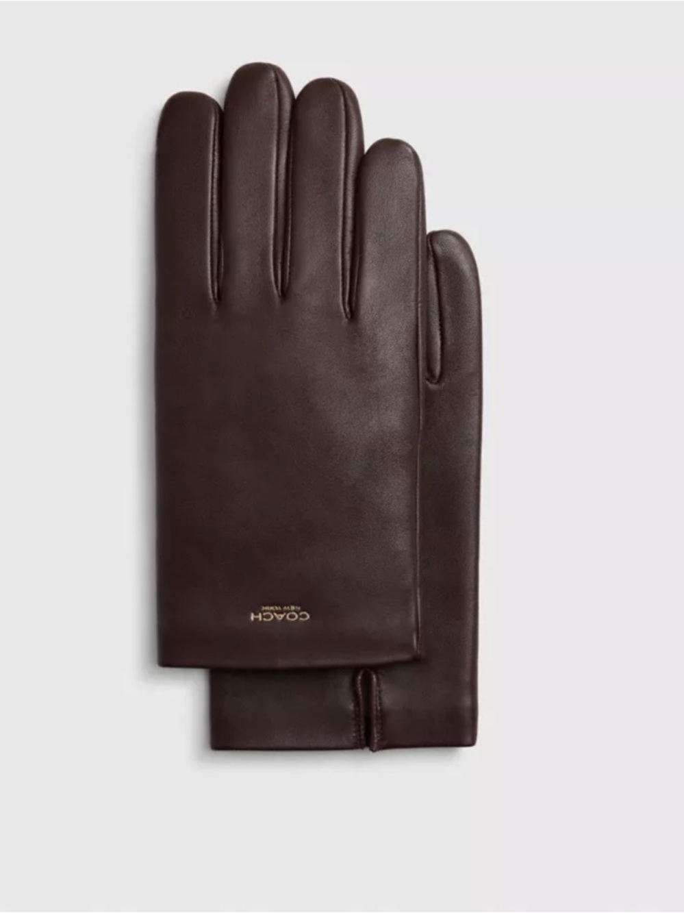 Coach Women’s Dark Brown Leather Touchscreen Gloves- Size L